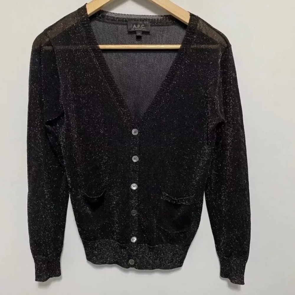 APC Cardigan Womens Extra Small Black Gold  Sheer Viscose Polyester Sweater Flaw
